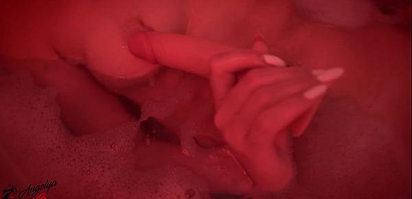  a girl with an excellent figure has fun in the bathroom with a dildo